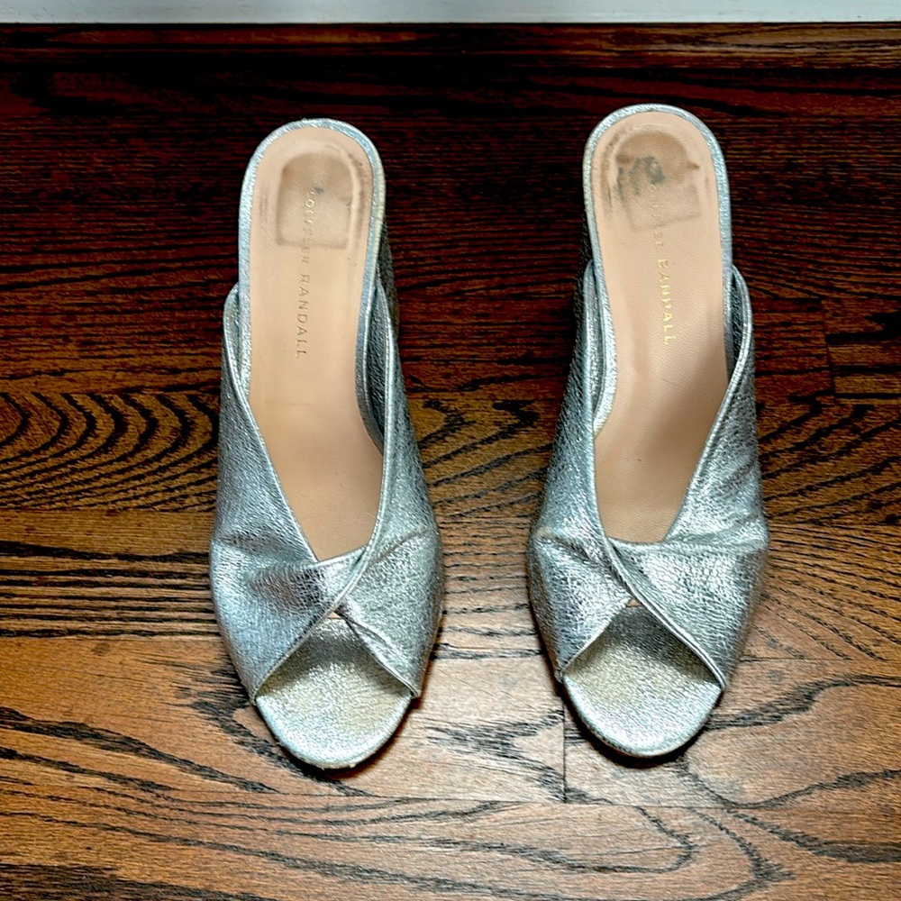 LOEFFLER RANDALL Laurel Crinkle Metallic (Silver) Mule, Size 8.5B
